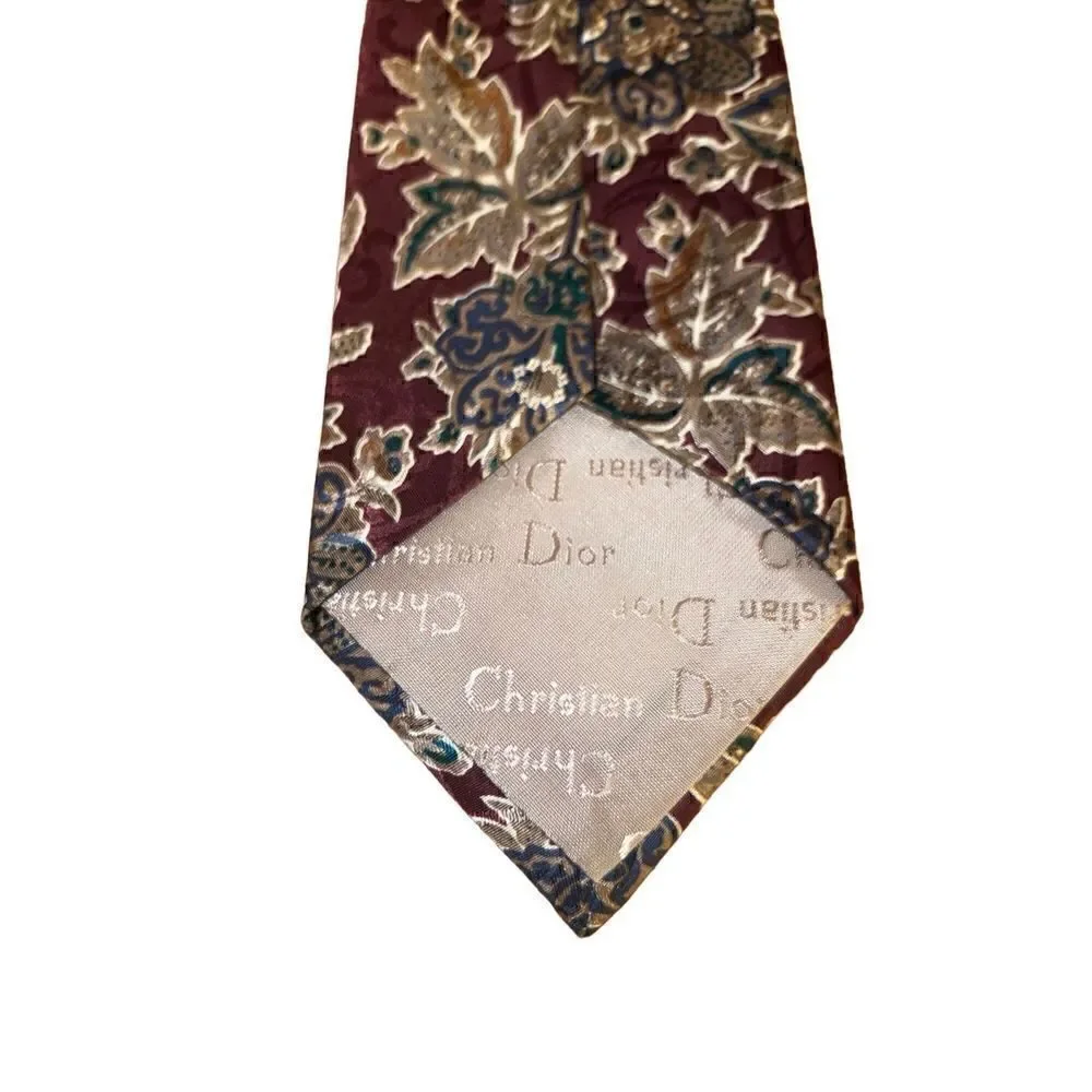 Christian Dior Red & Blue Paisley Handmade Silk Neck Tie